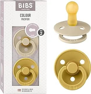 BIBS Colour Soother 2-Pack, BPA Free Dummy Pacifier, Round Natural Rubber Latex, Size 2 (6-18 Months), Vanilla/Mustard