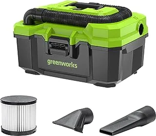 Greenworks 24V 3-Gallon Cordless Shop Vacuum with Hose, Crevice, Floor Nozzle, Battery and Charger Not Included, Wet/Dry (Tool Only), Green