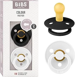 لهاية BIBS Color Soother 2-Pack ، مصاصة خالية من مادة BPA ، لاتكس مطاطي طبيعي دائري ، مقاس 1 (0-6 أشهر) ، أسود / أبيض