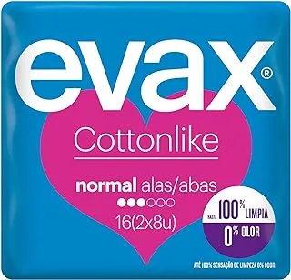 Evax Cottonlike Normal Plus Sanitary Pads With Wings, 2 Pack Of 8 Items (16 Count), 100% Clean, 0% Odor