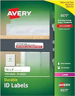 Avery Durable White Cover Up ID Labels for Laser Printers, 0.625