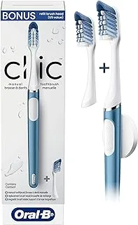 Oral-B Clic Toothbrush, Alaska Blue, with 2 Replaceable Heads and Magnetic Toothbrush Holder