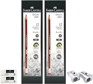 Faber-Castell Writing Combo Pack, Graphite Pencil 2box(24pcs) + PVC Free Eraser 2pcs + Mattel Sharpener 2pcs