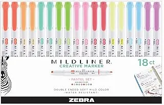 Zebra Pen Mildliner, New Assorted Pastel Colors, 18 Pack, Double Sided Broad & Fine Tips No Bleeding Zebra Midliner Highlighters, For Note Taking, Journaling, Notebook, Bible & Bullet Journal Planner