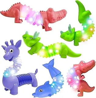 Mumoo Bear Pop Tubes Fidget Toy, Sensory Tubes for Toddlers with LED Light, 4Packs Animal Glow Party Favors, Stress Relief Toys for Autism Kids,Party Supplies for Easter Birthday