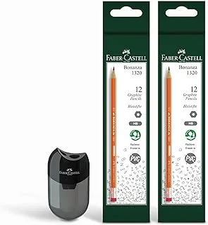 Faber-Castell Bonanza Graphite Pencil HB with Eraser tip 24pcs + Double Hole Sharpener (Writing Combo Pack)