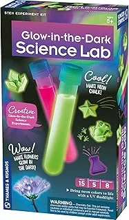 Thames & Kosmos Glow-in-The-Dark Science Lab STEM Experiment Kit | 5 Fun, Safe Activities with Glowing Substances & Neon Pigments! | DIY Glow Sticks, Neon Chalk & More | Includes UV Flashlight