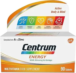 Centrum Energy Multivitamin Supplement Tablets with Vitamins, Iron, with Ginseng & Ginkgo Biloba, 90 ct.