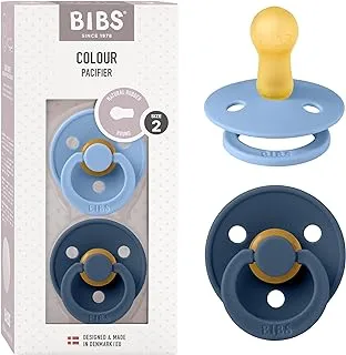 عبوة من قطعتين من BIBS Color Baby Pacifier | صنع في الدنمارك | لهاية دمى خالية من مادة BPA ، مطاط طبيعي دائري من اللاتكس ، مقاس 2 (من 6 إلى 18 شهرًا) ، أزرق سماوي / أزرق فولاذي