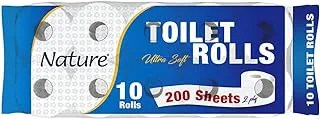 Nature Highly Absorbent, Sterilized for Germ Protection, Soft & Strong Ultra Toilet Tissue Rolls 200 Sheets – 2 Ply, Pack of 10 Rolls. Premium Silky Feel Softness for your Bathroom.