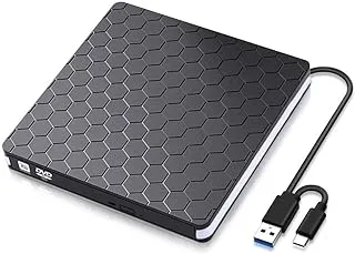 Limos External CD DVD Drive with USB 3.0 and Type-C for Laptop, Desktop, Mac, MacBook, IOS, Windows 10/8/7/XP and Linux