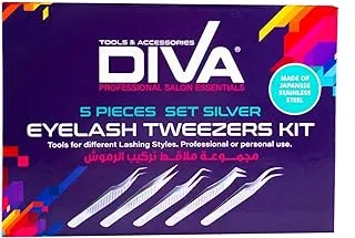 Diva Eyelash Tweezers Kit Silver | 5 Pcs Sk7003