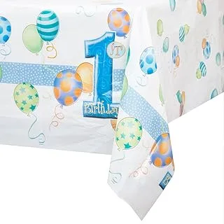 Unique Party 23943 - Plastic Blue Balloons 1st Birthday Tablecloth, 7ft x 4.5ft