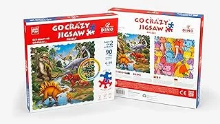 Dinosaur Jigsaw Puzzle | Pack of 2 Puzzles for Kids, 12x12 inches, 90+90 Puzzle Pieces | Unique and Engaging Puzzle with No Straight Edges or Corners | Gift for Boys and Girls Ages 6 and Up