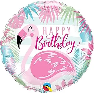 Qualatex 57274 Round Birthday Pink Flamingo Foil Balloon, 18-Inch