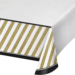 Creative Converting Border Print Plastic Tablecover, 54 x 102-Inch, Black and Gold