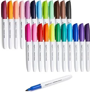 Amazon Basics Fine Point Tip Permanent Markers - Assorted Colors, 24-Pack