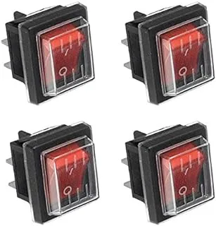 JINXM4 Pcs ON-Off Rocker Switch DPS 4 Pin Red Light AC 250V 16A 125V 20A مع غطاء مقاوم للماء للمنتجات الكهربائية...