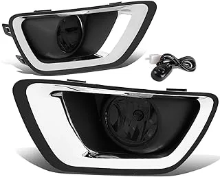 DNA Motoring FL-ZTL-288- Pair Smoked Lens Driving Fog Light Lamps w/Chrome Trim Bezel Cover+Switch