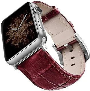 Viva Madrid Strap Montre Genuine Top - Grain Leather - Red/Silver - Crox Wine - Apple Watch 42/44mm