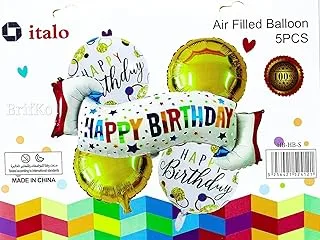 Italo Happy Birthday Party Decoration Balloon 5-Pices of Set, Gold/White