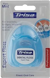 Trisa Expert Dental Floss Professional for brackets, bridges, implants, wide spaces, Finest Oral Care, Mint swiss made, 30pcs