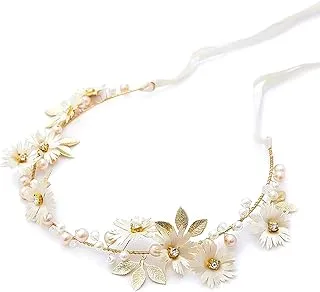 Yellow Chimes White Crystal-Studded Floral Fashionable Hair Vine Hair Jewellery for Woman & Girls, Medium, Non-Precious Metal