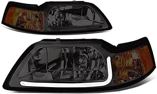 DNA MOTORING HL-LB-FM99-SM-AM Pair LED DRL Headlights Compatible with 99-04 Mustang, Smoked/Amber