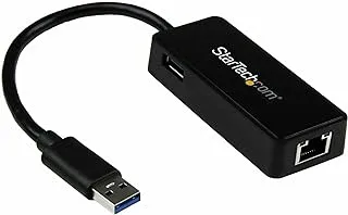 StarTech.com USB 3.0 Ethernet Adapter - USB 3.0 Network Adapter NIC مع منفذ USB - USB إلى RJ45 - USB Passthrough (USB31000SPTB)