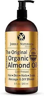 Jadole Naturals Organic Sweet Almond Oil - 240ml | Improve Scalp Health, Hydration, Hair Growth, Volume, Nourish, Moisturize Skin, Ideal For DIY, Massage, Aromatherapy | For All Skin Types