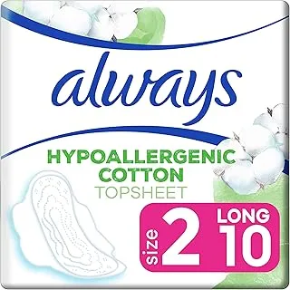 Always Pure Cotton Protection Ultra Thin Long Sanitary Pads With Wings, 10 Count