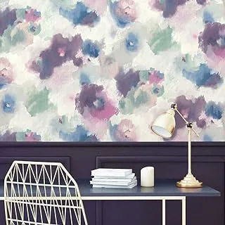 Roommates RMK11079WP Impressionist Pink And Blue Floral Peel And Stick Wallpaper