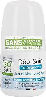 Sobio Organic Deodorant For Sensitive Skin For Unisex, Aloe Vera, 50 ML | Long Lasting Freshness | Aluminum free | Alcohol Free | Paraben Free | Dermatologically Tested