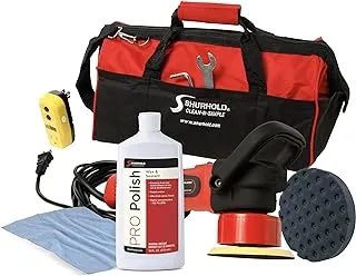 Shurhold 3101 Dual Action Random Orbital Car Boat Buffer Polisher Starter Kit with 16oz Pro Polish Wax & Sealant, 6.5” Foam Pad, Microfiber Towel, and Carrying Bag, Red