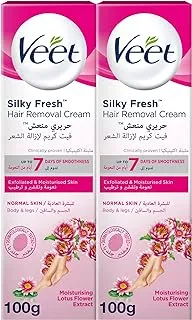 Veet Silky Fresh Hair Removal Cream Body & Legs for Normal Skin, Moisturising Lotus Flower Extract – 100g Twin Pack