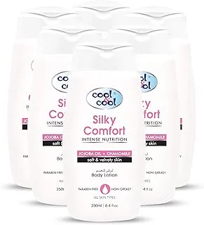 Cool & Cool Silky Comfort Body Lotion 250ML(Pack of 6) - Nourishing Formula for All Skin Types, Enriched with Jojoba Oil & Chamomile, Non-Greasy & Paraben-Free for Soft and Velvety Skin 1.5 L