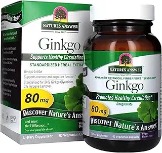 Nature's Answer Ginkgo Biloba Herbal Supplement Vegetarian Capsules, 60-Count