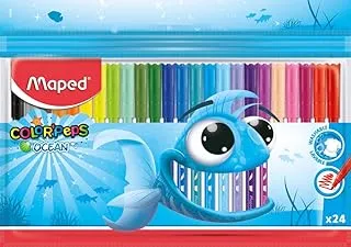 Maped Color'Peps Ocean Pens With Plastic Pouch Assorted Colours 24 Pack, Multicolor, 845722, Felt Tip Pen