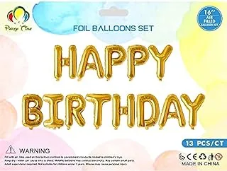 PARTY TIME - 1 Set Gold HAPPY BIRTHDAY Balloon Sets, Birthday Party Decoration Kids Adult Foil Balloon Alphabet Balloons, Mylar Foil Balloon Sets (16 Inches)