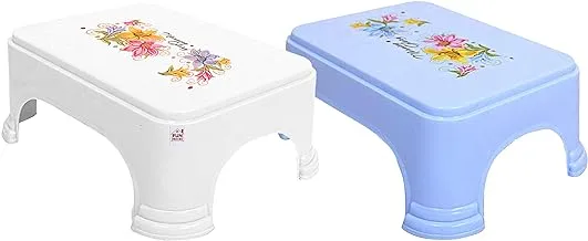 مقعد حمام بلاستيكي مطبوع عليه زهور من فن هومز ، قطعتين ، أزرق وأبيض
