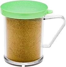 10 oz Clear Plastic Dredge Spice Shaker - Restaurant Style - Polycarbonate - Green Extra Fine Lid - Seasoning, Sugar, Spice Shaker - 1ct Box - RW Base - Restaurantware