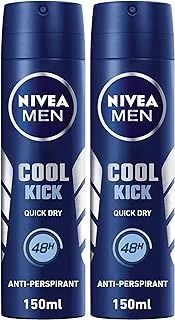 NIVEA MEN Antiperspirant Spray for Men, Cool Kick Quick Dry, 2x150ml - Pack May Vary