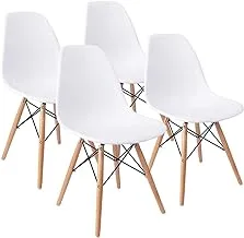 Set of 4 Dining Chairs - White & Beige, Dining-CH4-WHT