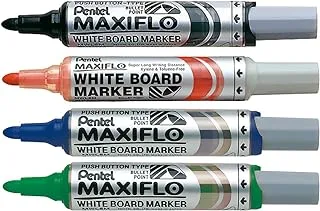 Pentel 6.0mm Bullet Tip Wallet 4 Maxiflo White Board Marker Liquid Ink - Black/Red/Blue/Green