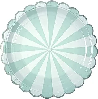 Meri Meri Striped Paper Plates 8 Pieces, 9-inch Diameter, Large, Aqua