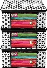 KUBER INDUSTRIES Polka Dots Design 3 Piece Non Woven Fabric Saree Cover/Clothes Organiser For Wardrobe Set with Transparent Window, Extra Large,(Black & White)