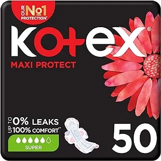 Kotex Maxi Protect Thick Pads, Super Size Sanitary Pads with Wings, 50