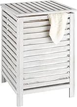 WENKO Norway Laundry Bin, Walnut Wood, Household Clothes Washing Organizer, Storage for Bedroom, Removable Laundry Bag, 45x65x45cm, White Washed