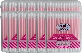 Cool & Cool Organic Paper Ear Buds- 50's (Pack of 12) - Pink - Round Thick Tips,Cotton Swabs,100% Cotton,Double Tipped,Hygienic,Gentle & Safe Swabs for Ears - 600 Pieces