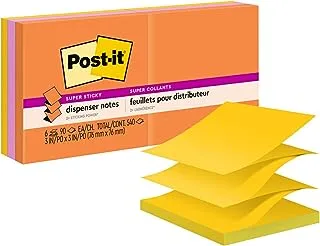 Post-it Pop-up Super Sticky Notes 3x3 in (76 x 76 mm) Rio Assorted colors R330, 6 pads/pack | Z-Notes | To use with dispenser | Extra Sticky Notes | Clean Removal | Recyclable | 90 sheet/pad